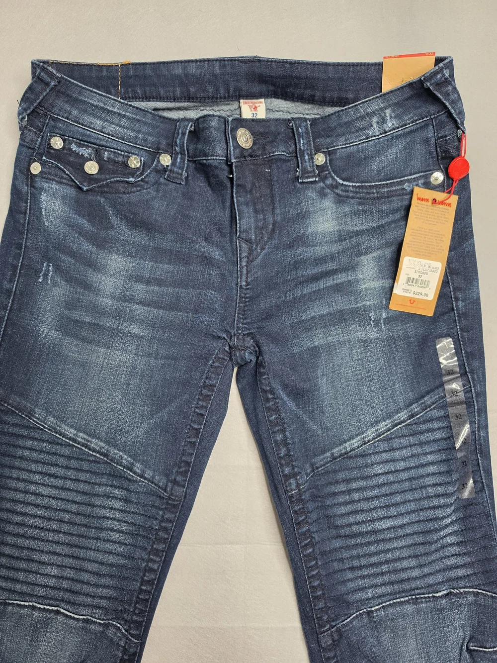 True Religion Men's Dark Indigo Moto Skinny Jeans Size 32‎ NWT